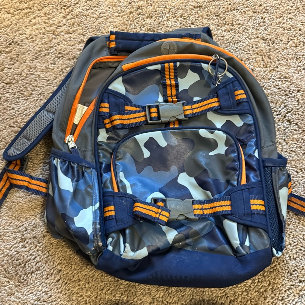 Pottery Barn kids small camo backpack + matching lunchbox